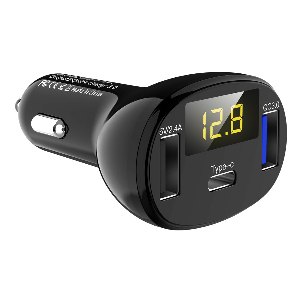 C02 Digital Display Type-C and Dual USB Ports Car Charger C02 Digital Display Type-C and Dual USB Ports Car Charger